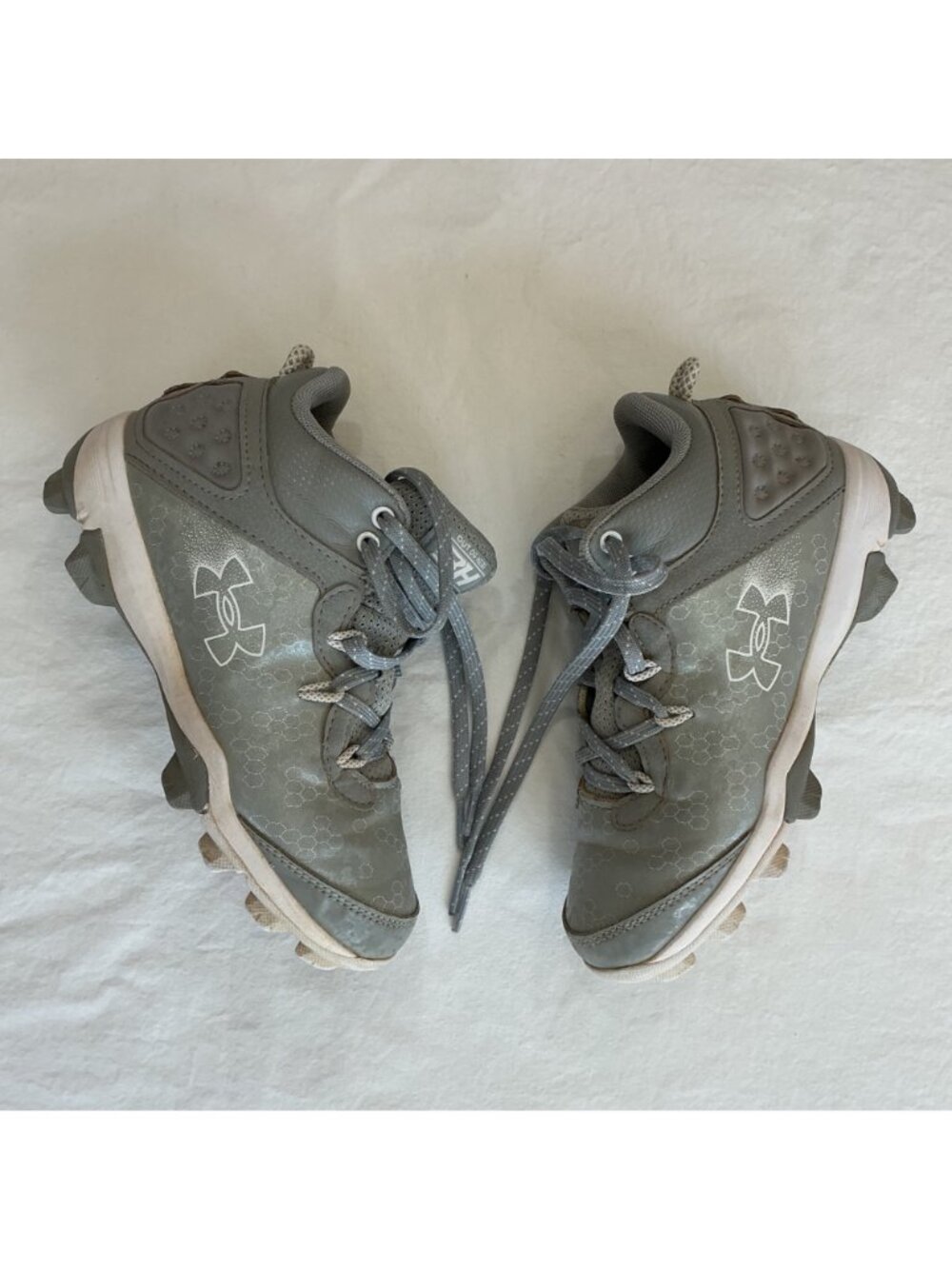 Under Armour UA Harper 8 Gray Mid Youth Baseball Cleats Boys size 2 - Picture 2 of 11